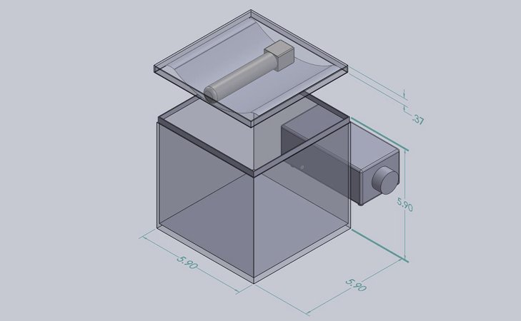 SolidWorks model — enclosure, mesh, sensor