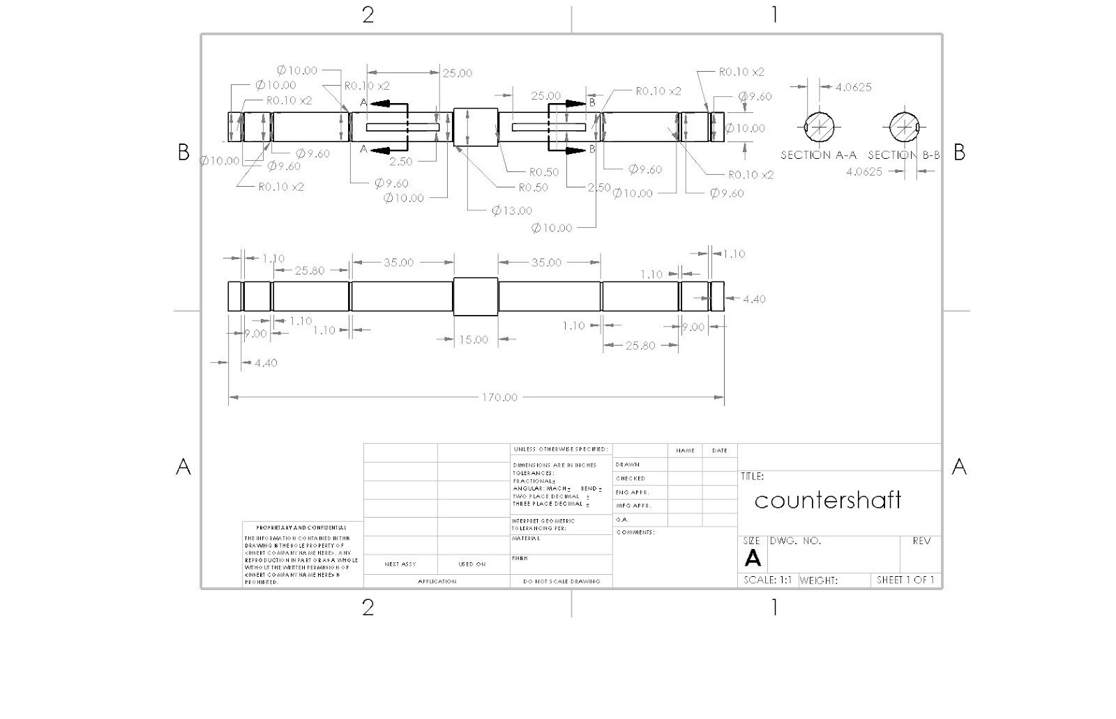 Counter shaft engineering drawing