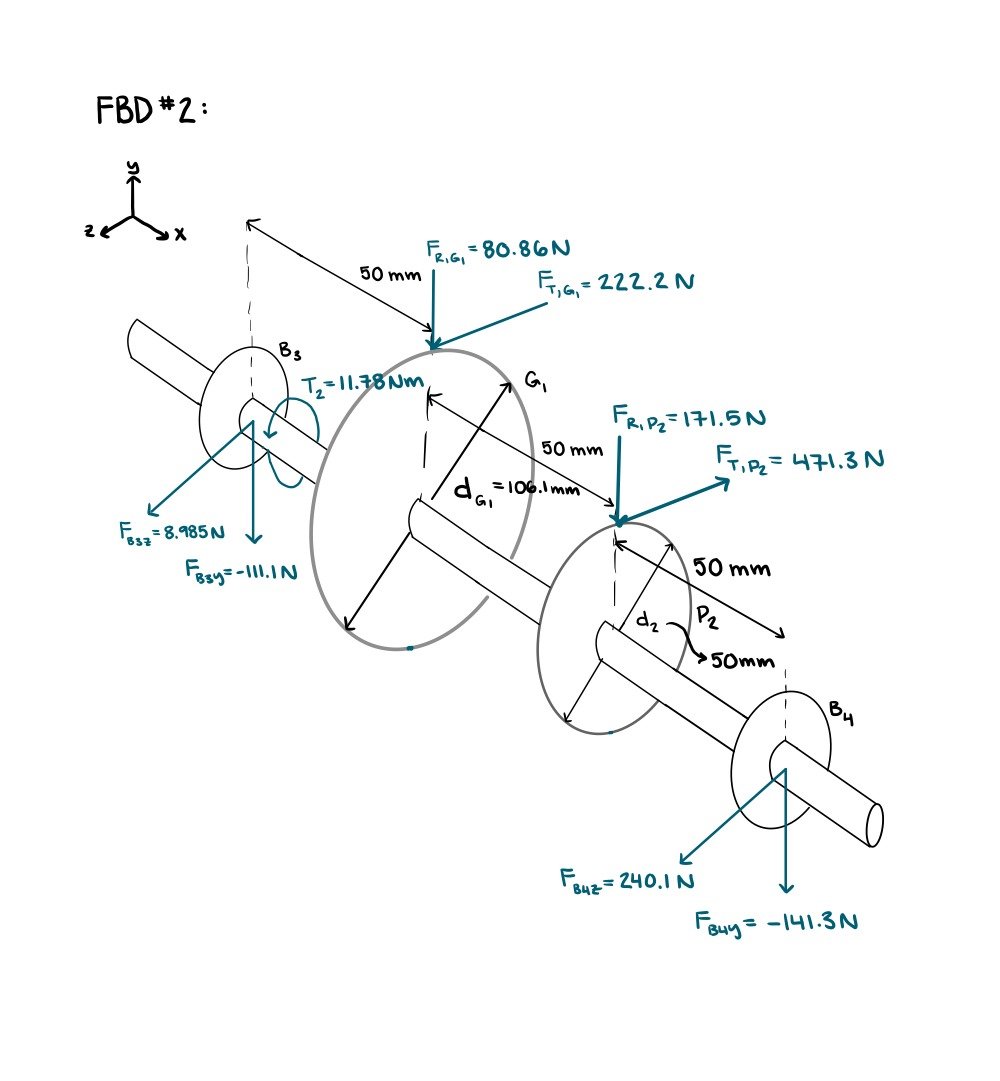 Free-body diagram of reducer shafts